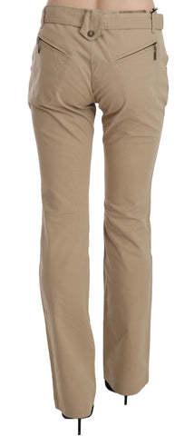 Beige Cotton Mid Waist Straight Trousers Pants Beige Cotton Mid Waist Straight Trousers Pants