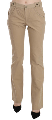 Beige Cotton Mid Waist Straight Trousers Pants Beige Cotton Mid Waist Straight Trousers Pants