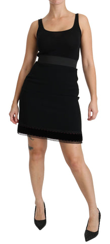 Black A-line High Waist Mini Viscose Skirt Black A-line High Waist Mini Viscose Skirt