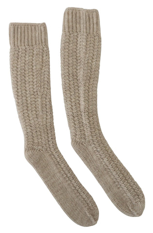 Beige Wool Knit Calf Long Women Socks Beige Wool Knit Calf Long Women Socks