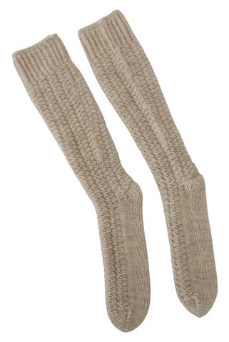 Beige Wool Knit Calf Long Women Socks Beige Wool Knit Calf Long Women Socks