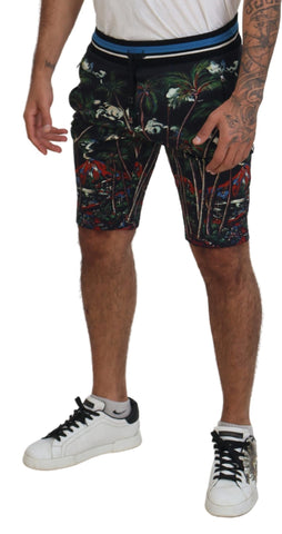 Black Cotton Volcano Print Casual Shorts Black Cotton Volcano Print Casual Shorts