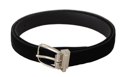 Black Casual Velvet Silver Tone Metal Buckle Belt Black Casual Velvet Silver Tone Metal Buckle Belt