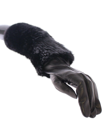 Black Beaver Fur Lambskin Leather Elbow Gloves Black Beaver Fur Lambskin Leather Elbow Gloves