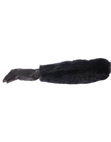 Black Beaver Fur Lambskin Leather Elbow Gloves Black Beaver Fur Lambskin Leather Elbow Gloves