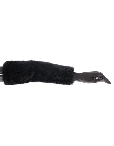 Black Beaver Fur Lambskin Leather Elbow Gloves Black Beaver Fur Lambskin Leather Elbow Gloves