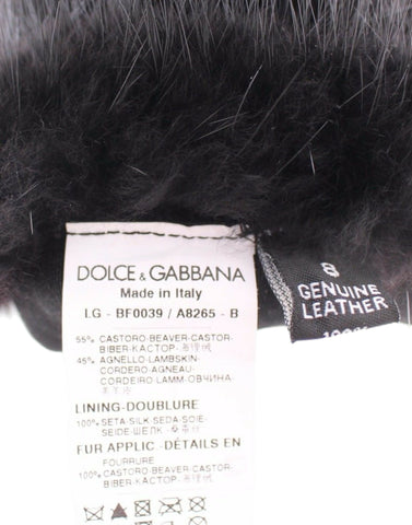 Black Beaver Fur Lambskin Leather Elbow Gloves Black Beaver Fur Lambskin Leather Elbow Gloves