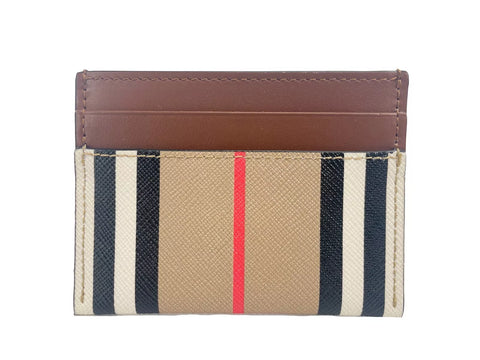Sandon Tan Canvas Check Printed Leather Slim Card Case Wallet Sandon Tan Canvas Check Printed Leather Slim Card Case Wallet