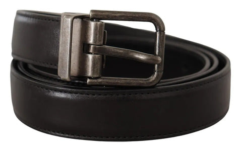 Black Calf Leather Vintage Logo Metal Buckle Belt Black Calf Leather Vintage Logo Metal Buckle Belt