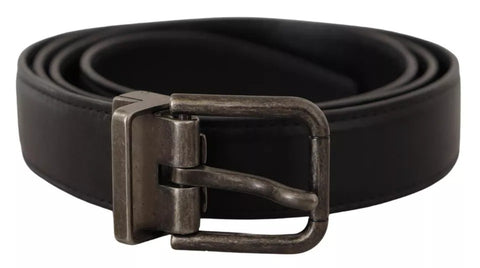 Black Calf Leather Vintage Logo Metal Buckle Belt Black Calf Leather Vintage Logo Metal Buckle Belt