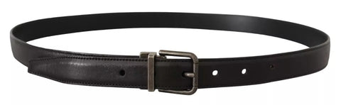 Black Calf Leather Vintage Logo Metal Buckle Belt Black Calf Leather Vintage Logo Metal Buckle Belt