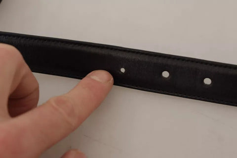 Black Calf Leather Vintage Logo Metal Buckle Belt Black Calf Leather Vintage Logo Metal Buckle Belt