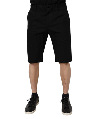 Black Cotton Stretch Mid Waist Bermuda Shorts Black Cotton Stretch Mid Waist Bermuda Shorts