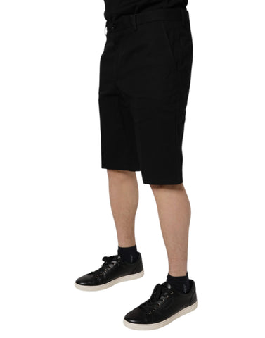Black Cotton Stretch Mid Waist Bermuda Shorts Black Cotton Stretch Mid Waist Bermuda Shorts