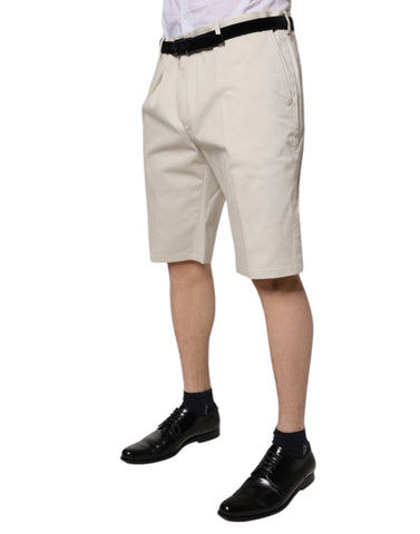 Beige Cotton Stretch Mid Waist Bermuda Shorts Beige Cotton Stretch Mid Waist Bermuda Shorts