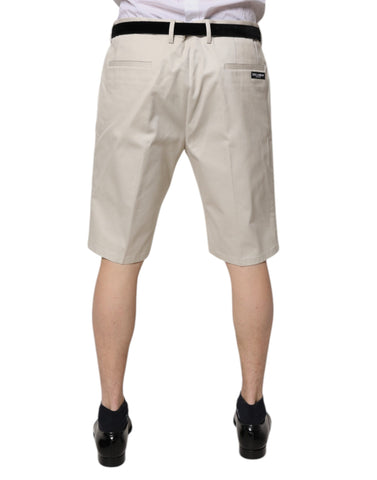 Beige Cotton Stretch Mid Waist Bermuda Shorts Beige Cotton Stretch Mid Waist Bermuda Shorts