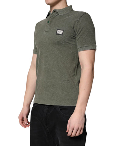 Army Green Logo Plaque Cotton Polo Shirt T-shirt Army Green Logo Plaque Cotton Polo Shirt T-shirt