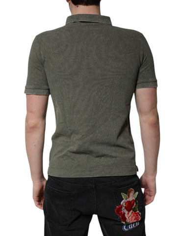 Army Green Logo Plaque Cotton Polo Shirt T-shirt Army Green Logo Plaque Cotton Polo Shirt T-shirt