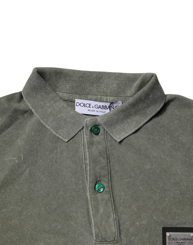 Army Green Logo Plaque Cotton Polo Shirt T-shirt Army Green Logo Plaque Cotton Polo Shirt T-shirt