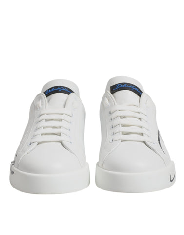 White Blue Leather Logo Low Top Sneakers Shoes White Blue Leather Logo Low Top Sneakers Shoes