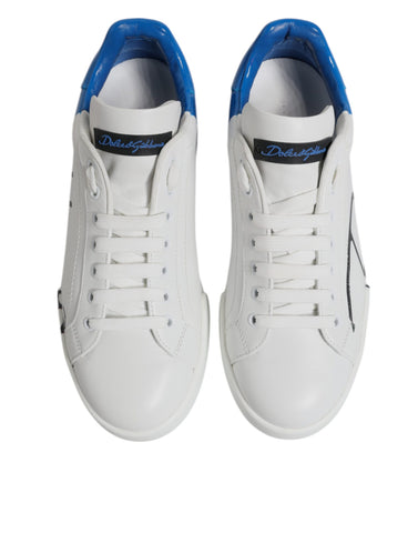 White Blue Leather Logo Low Top Sneakers Shoes White Blue Leather Logo Low Top Sneakers Shoes