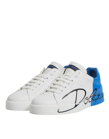 White Blue Leather Logo Low Top Sneakers Shoes White Blue Leather Logo Low Top Sneakers Shoes