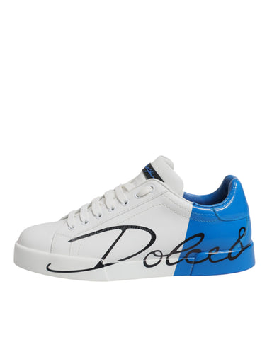 White Blue Leather Logo Low Top Sneakers Shoes White Blue Leather Logo Low Top Sneakers Shoes