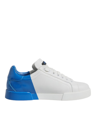 White Blue Leather Logo Low Top Sneakers Shoes White Blue Leather Logo Low Top Sneakers Shoes