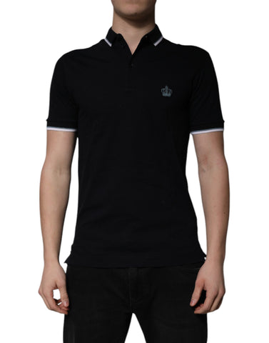 Black Cotton Crown Collared Polo T-shirt Black Cotton Crown Collared Polo T-shirt