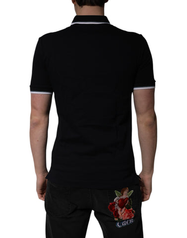 Black Cotton Crown Collared Polo T-shirt Black Cotton Crown Collared Polo T-shirt