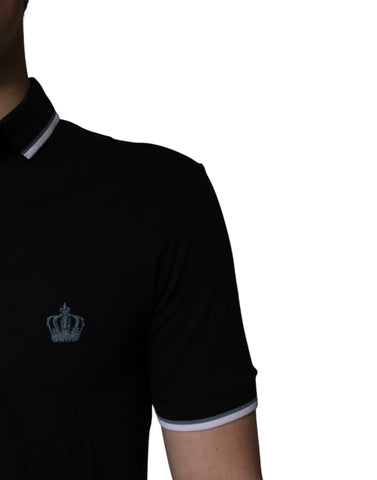 Black Cotton Crown Collared Polo T-shirt Black Cotton Crown Collared Polo T-shirt