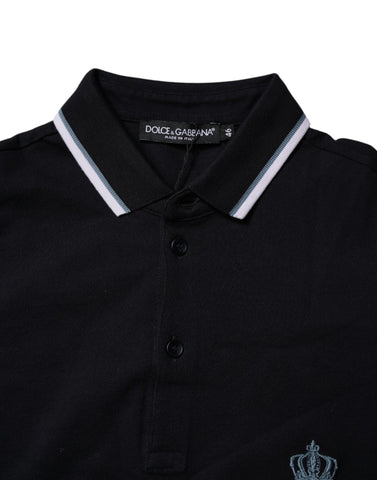 Black Cotton Crown Collared Polo T-shirt Black Cotton Crown Collared Polo T-shirt