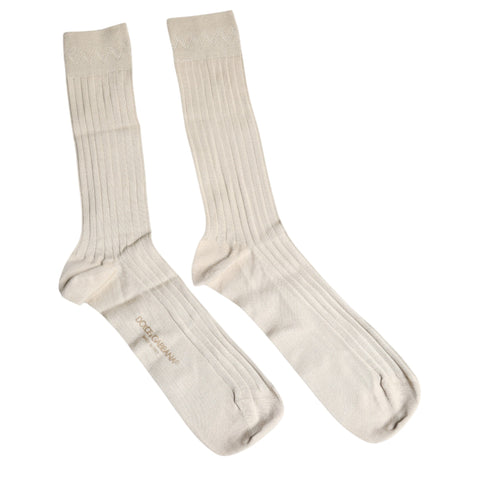 Beige Cotton Stretch Logo Mid Calf Socks Beige Cotton Stretch Logo Mid Calf Socks