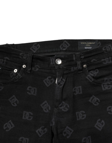 Black Cotton DG Logo Skinny Men Denim Jeans Black Cotton DG Logo Skinny Men Denim Jeans