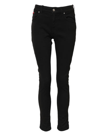 Black Cotton Logo Skinny Mid Waist Denim Jeans Black Cotton Logo Skinny Mid Waist Denim Jeans