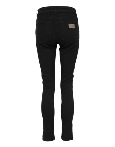 Black Cotton Logo Skinny Mid Waist Denim Jeans Black Cotton Logo Skinny Mid Waist Denim Jeans