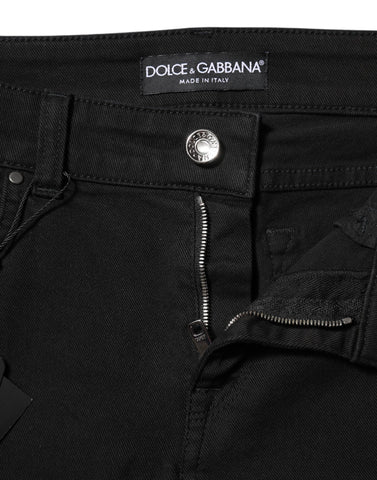 Black Cotton Logo Skinny Mid Waist Denim Jeans Black Cotton Logo Skinny Mid Waist Denim Jeans