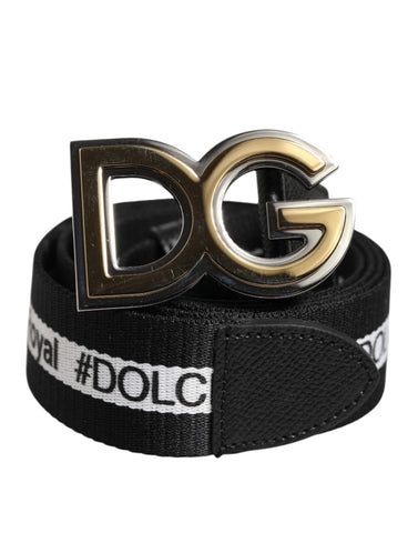 Black Cotton Metal DG Logo Gold Buckle Belt Black Cotton Metal DG Logo Gold Buckle Belt