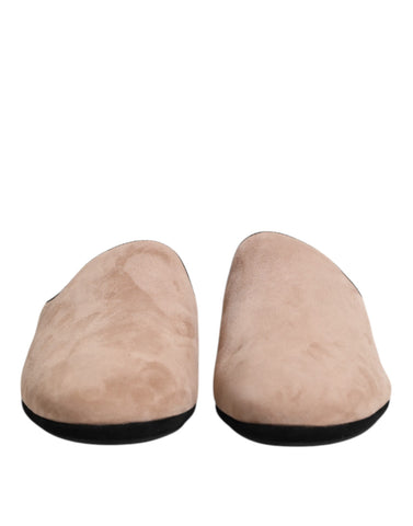 Beige Capra Suede Slides Flat Slipper Shoes Beige Capra Suede Slides Flat Slipper Shoes