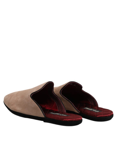 Beige Capra Suede Slides Flat Slipper Shoes Beige Capra Suede Slides Flat Slipper Shoes