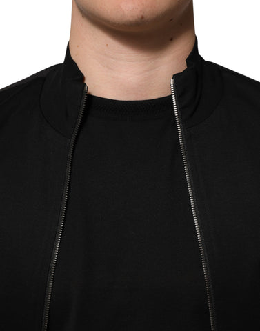 Black Cotton Logo Full Zip Men Bomber Jacket Black Cotton Logo Full Zip Men Bomber Jacket