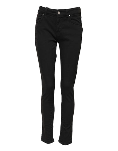 Black Cotton Skinny Mid Waist Denim Jeans Black Cotton Skinny Mid Waist Denim Jeans