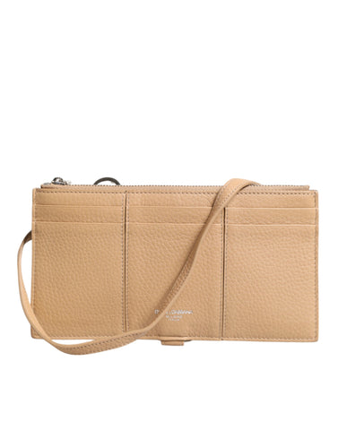 Beige Calfskin Leather Large Crossbody Card Holder Wallet Beige Calfskin Leather Large Crossbody Card Holder Wallet