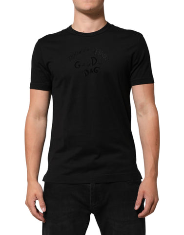 Black Cotton Velvet Logo Print Men T-shirt Black Cotton Velvet Logo Print Men T-shirt