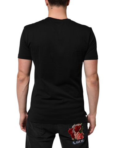 Black Cotton Velvet Logo Print Men T-shirt Black Cotton Velvet Logo Print Men T-shirt