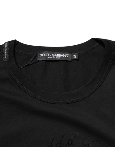 Black Cotton Velvet Logo Print Men T-shirt Black Cotton Velvet Logo Print Men T-shirt
