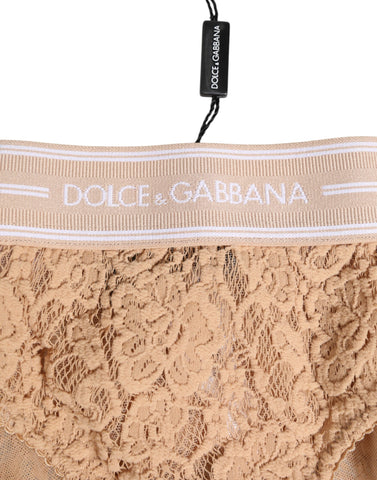 Beige Lace Brasiliano Briefs Logo Waistband Underwear Beige Lace Brasiliano Briefs Logo Waistband Underwear