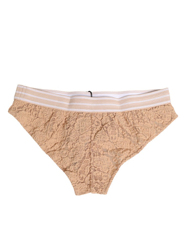 Beige Lace Brasiliano Briefs Logo Waistband Underwear Beige Lace Brasiliano Briefs Logo Waistband Underwear