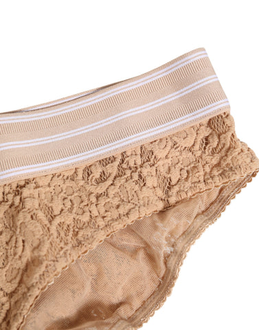Beige Lace Brasiliano Briefs Logo Waistband Underwear Beige Lace Brasiliano Briefs Logo Waistband Underwear