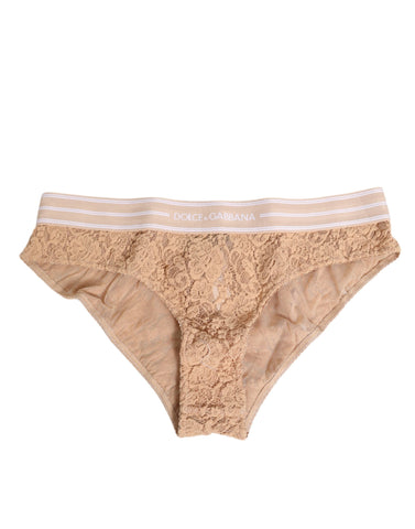 Beige Lace Brasiliano Briefs Logo Waistband Underwear Beige Lace Brasiliano Briefs Logo Waistband Underwear